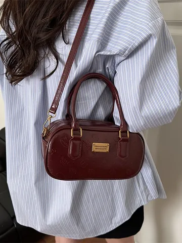 Borsa a Mano Boston da Donna in Pelle PU Motivo Gatto Fiocco Goffrato Borsa a Tracolla Con Targhetta Metallica Regolabile