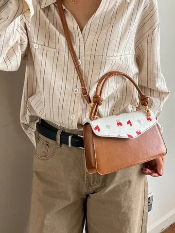 Damen Süße Kirschdruck PU Leder Handtasche Mode Erdbeere Bär Kleine Quadratische Schulter Umhängetasche Für Alltag Dating Party