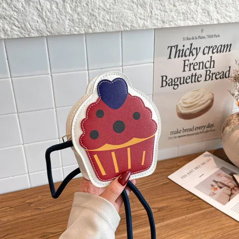 Mini Bolso Bandolera Con Forma De Cupcake Cuero PU Dibujos Animados Lindo Pequeño Monedero Con Correa De Cuerda Para Niñas
