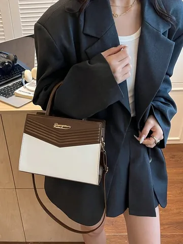 Bolso De Mano De Moda Para Mujer Color De Contraste Cuero De PU Acolchado En V Bandoulière Bolso Cuadrado Pequeño Bolso De Trabajo