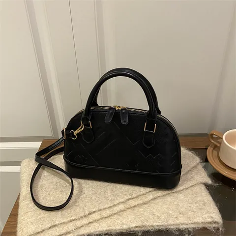 Damen Vintage Geometrischer Druck PU Leder Muschel Tasche Urban Minimalistisch Handtasche Verstellbarer Gurt Gold Metallbeschläge Umhängetasche