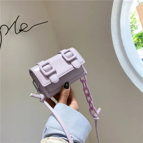 Women Trendy Mini PU Leather Crossbody Bag Vintage Solid Color Chain Buckle Messenger Small Square Shoulder Bag For Daily Fashion