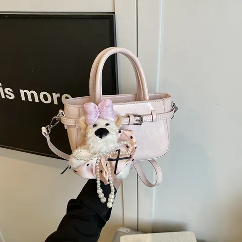 Minimalist Women PU Leather Handbag With Adjustable Strap Bucket Bag Crossbody Shoulder Bag Belt Buckle Decor Commuter Tote