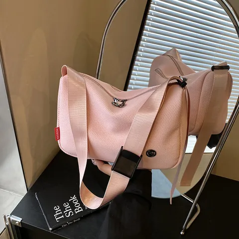 Women Large Capacity Mesh Fabric Crossbody Bag Casual Street Fashion Hobo Shoulder Bag Adjustable Strap Zipper Purse
