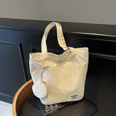 Women Large Capacity Nylon Tote Bag Simple Casual Japanese Ins Style Shoulder Bag With Matching Round Coin Purse