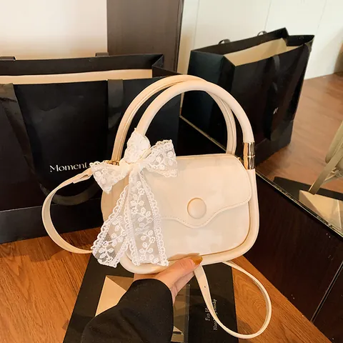 Elegante Borsa a Tracolla da Donna in Pelle PU Moda Con Decorazione Fiocco in Pizzo Borsa a Mano Con Tracolla Regolabile Oro