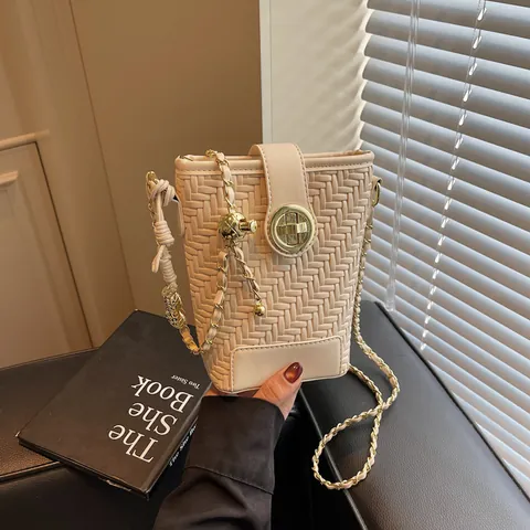 Damen Geflochtene Beuteltasche PU-Leder Goldkette Umhängetasche Mode Minimalistisches Design Mit Anhänger