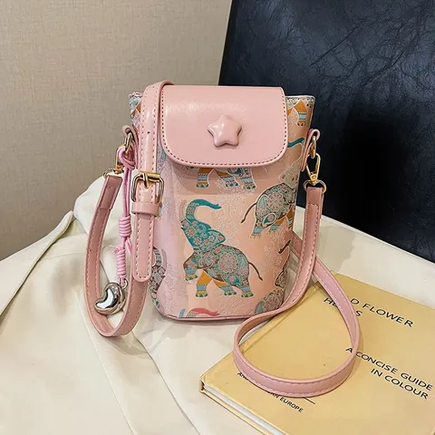 Damen Mode Mini Handytasche PU Leder Elefant Schmetterling Druck Schultertasche Mit Stern Schnalle Anhänger Alltag