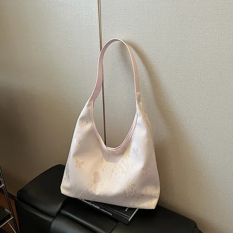 Jacquard Fabric Butterfly Bamboo Pattern Women Underarm Bag Large Capacity Hobo Tote Bag Daily Commuting Shoulder Bag