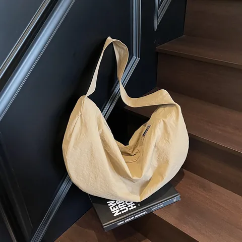 Borsa Hobo Minimalista da Donna di Grande Capacità in Nylon Tessuto a Spalla Tinta Unita Plaid Tote per Pendolare Viaggio Uso Quotidiano