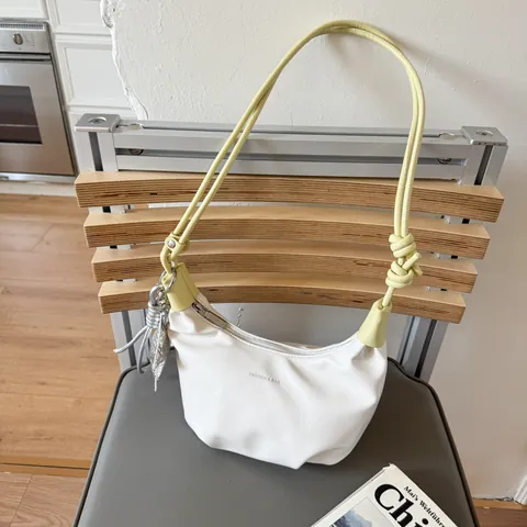 Women Fashion PU Leather Hobo Underarm Bag Casual Shoulder Bag With Knotted Strap And Star Pendant Solid Color Dumpling Bag