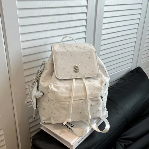 Zaino da Donna alla Moda in Nylon con Stampa di Stelle Retro Stile Coreano Zaino con Patta e Coulisse per Scuola Viaggio