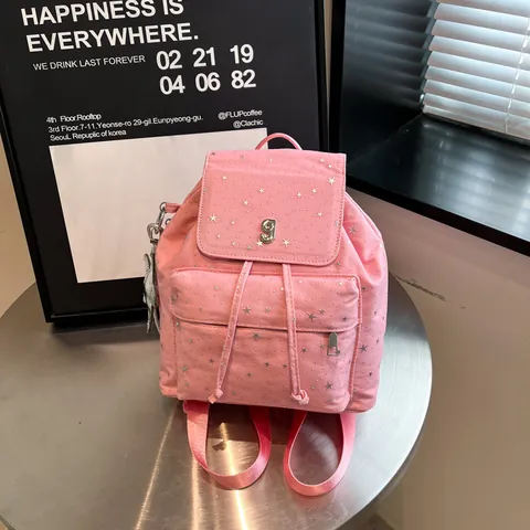 Zaino da Donna alla Moda in Nylon con Stampa di Stelle Retro Stile Coreano Zaino con Patta e Coulisse per Scuola Viaggio