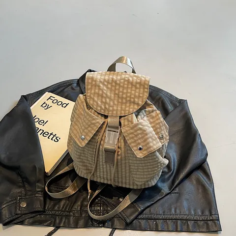 Mochila a Cuadros Casual Japonesa para Mujer Moda Cordón Lona Bolsa de Escuela Gran Capacidad Retro Estudiante Mochila