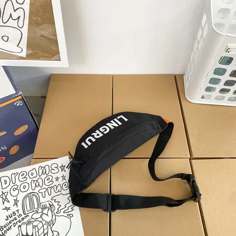 Waterproof Nylon Chest Bag For Men Women Large Capacity Streetwear Waist Bag With Letter Print Adjustable Strap Solid Color Crossbody Bag