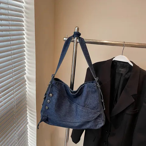 Borsa a Spalla in Denim Lavato Vintage per Donna Grande Capacità Tote Crossbody Borsa Street Trend Borsa a Mano Hobo Bag