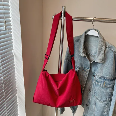 Bolso de Hombro Casual de Gran Capacidad Estilo Coreano para Mujer Color Sólido Nailon Arrugado Bolso Mensajero Minimalista