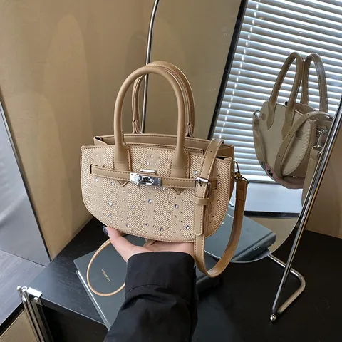 Damen Mode Strass PU Leder Webstruktur Satteltasche Luxus Metallschloss Handtasche Elegant Schulter Umhängetasche Für Alltag