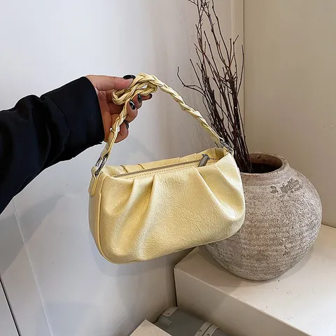 Women Fashion Pleated Underarm Bag Woven Handle Star Pendant PU Leather Cloud Shoulder Crossbody Bag Casual Streetwear Satchel