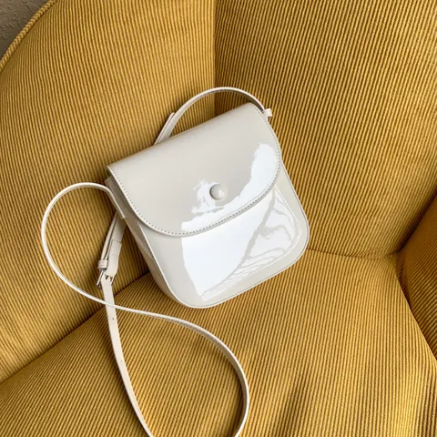 Women Patent Leather Crossbody Bag Vintage Shiny Mini Saddle Bag Retro Solid Color Shoulder Bag Small Square Bag For Lady