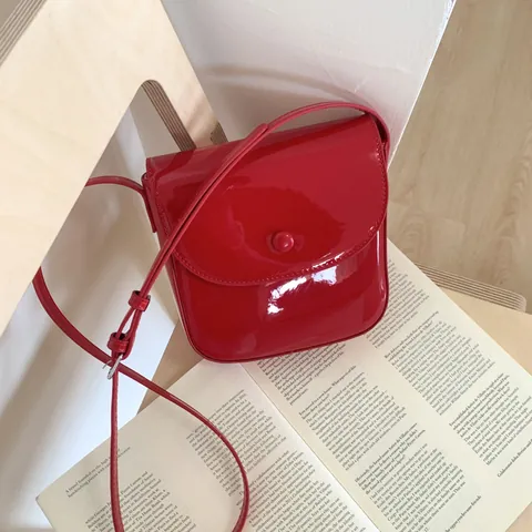 Women Patent Leather Crossbody Bag Vintage Shiny Mini Saddle Bag Retro Solid Color Shoulder Bag Small Square Bag For Lady