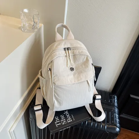 Sac à Dos en Nylon Mode pour Femmes Décontracté Vintage Sac d'École Étudiants Léger Durable Daypack Multi Poches