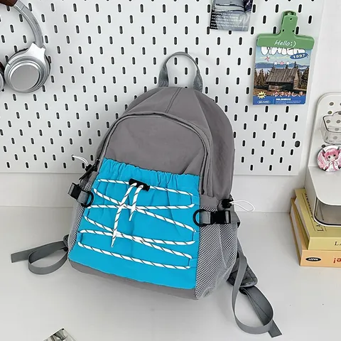 Unisex Νάιλον Patchwork Σακίδιο με Κορδόνι Απλή Casual Σχολική Τσάντα Μεγάλης Χωρητικότητας Daypack για Μαθητές Ταξίδι