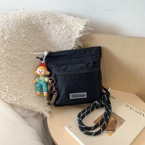 Borsa a Tracolla Casual da Donna in Nylon Stropicciato Piccola Borsa Porta Cellulare Con Cinturino in Corda Quadrata