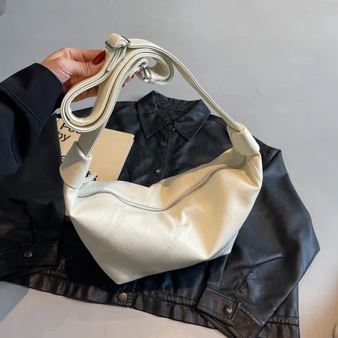 Bolso Hobo de Cuero PU de Gran Capacidad para Mujer Bolso Cruzado Minimalista Bolso Dumpling Color Sólido de Hombro