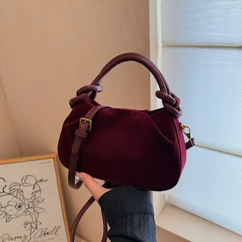 Sac à Bandoulière Plissé pour Femmes Texture Daim PU Poignée à Nœud Sac à Main Crossbody pour Trajet Décontracté Mode Quotidienne Cadeau