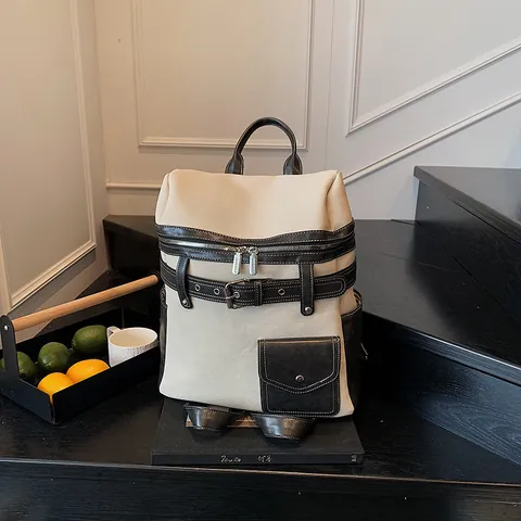 Mode Vintage Damen PU Leder Rucksack Große Kapazität Spleißen Design Schultasche Für Pendeln Reise Büro Student