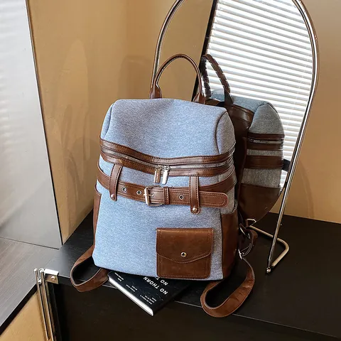 Mode Vintage Damen PU Leder Rucksack Große Kapazität Spleißen Design Schultasche Für Pendeln Reise Büro Student