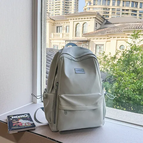 Mochila Minimalista de Nailon para Mujer Gran Capacidad Bolso de Escuela Colegio Resistente al Agua Casual Color Sólido Niñas