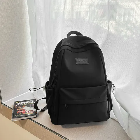 Mochila Minimalista de Nailon para Mujer Gran Capacidad Bolso de Escuela Colegio Resistente al Agua Casual Color Sólido Niñas