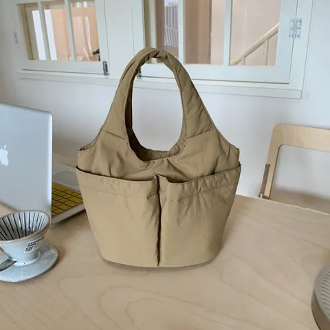 Damen Casual Gesteppte Nylon Eimertasche Leichtgewicht Mehrfachtaschen Handtasche Minimalistische Schultertasche Einfarbig Alltagstasche