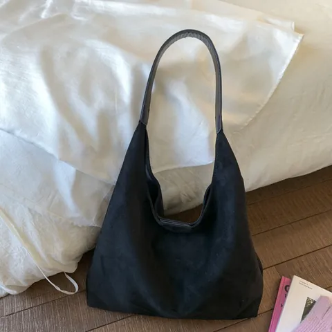 Damen Retro Tragetasche Große Kapazität Wildlederoptik PU Leder Lässige Schultertasche Magnetverschluss Einfarbig Handtasche