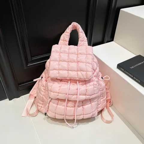 Women's Fashion Quilted Puff Cloud Backpack Large Capacity Nylon Padded Shoulder Bag For Casual Travel Daily Use Streetwear Daypack