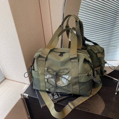 Women Large Capacity Travel Bag Lightweight Nylon Gym Bag Sports Swimming Workout Tote Shoulder Bag Drawstring Pockets