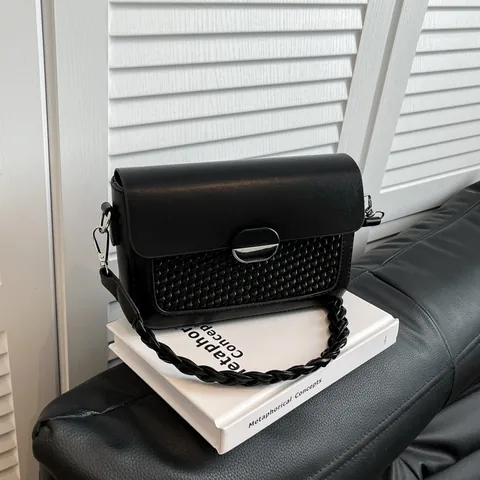 Dames Koreaanse Stijl PU Leer Geweven Vierkante Crossbody Tas Minimalistische Effen Kleur Kleine Schoudertas
