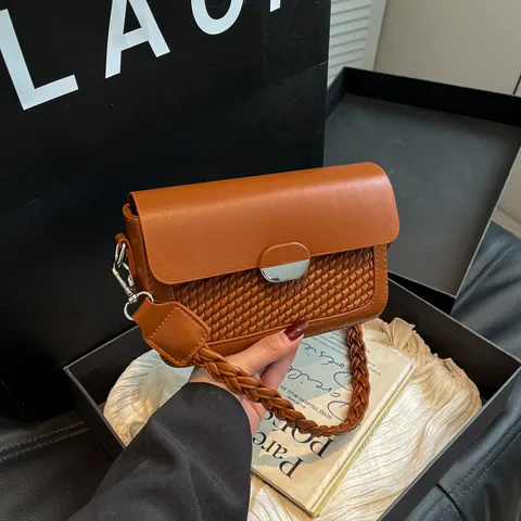 Dames Koreaanse Stijl PU Leer Geweven Vierkante Crossbody Tas Minimalistische Effen Kleur Kleine Schoudertas