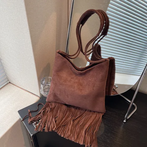 Retro Fringe Shoulder Bag For Women Bohemian Tassel Large Capacity Tote Crossbody Bag Casual Handbag Faux Leather Satchel