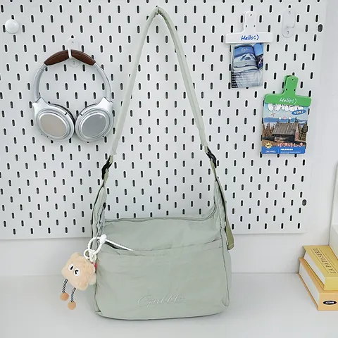 Große Kapazität Nylon Umhängetasche Casual Street Style Einfarbige Schultertasche Für Damen Leichte Messenger Bag Mit Stickerei
