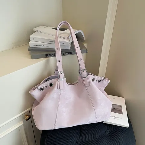 Borsa Tote da Donna Semplice Grande Capacità in Ecopelle Borsa a Spalla Sottobraccio Con Occhielli Metallici Stile Retrò