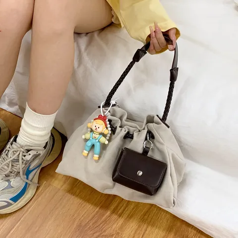 Bolso Tote de Lona Casual para Mujer Con Mini Bolsa Gran Capacidad Bolso de Hombro Correa Tejida Bolso de Axila Diario