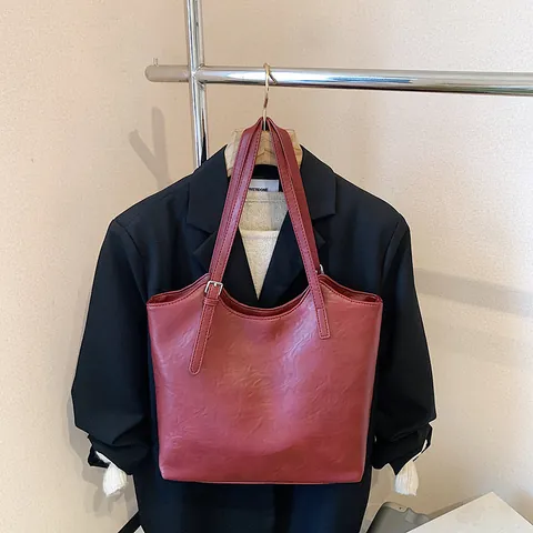 Dames Grote Capaciteit PU Leer Tote Tas Minimalistisch Vintage Schoudertas Met Verstelbare Riem Woon-werkverkeer Handtas