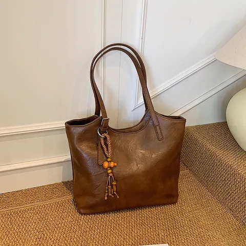 Dames Grote Capaciteit PU Leer Tote Tas Minimalistisch Vintage Schoudertas Met Verstelbare Riem Woon-werkverkeer Handtas