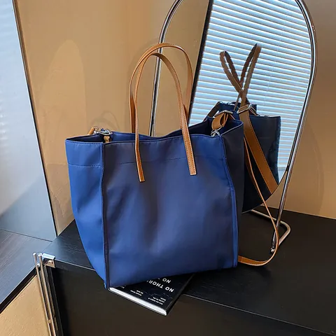 Große Kapazität Nylon Tragetasche Für Damen Minimalistische Kontrast PU Griff Umhängetasche Mit Verstellbarem Gurt Pendeltasche