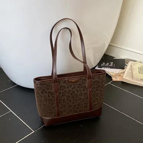 Borsa Tote con Stampa Leopardata Vintage Grande Capacità per Donna Pelle PU Giuntura Borsa a Spalla Moda Pendolarismo Borsa a Mano