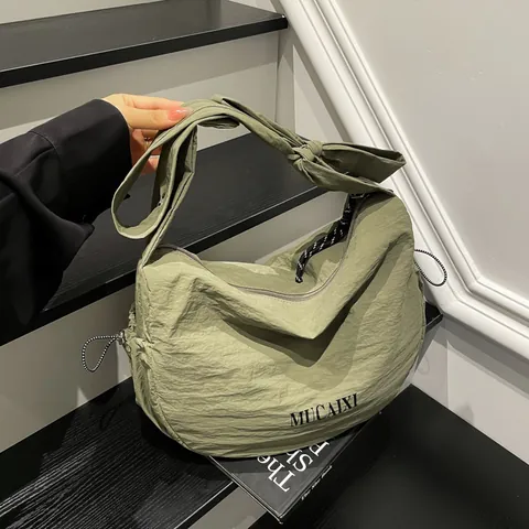 Plissee Nylon Halbmond Hobo Tasche Für Damen Große Kapazität Schultertasche Mit Schleifen Detail Mode Umhängetasche Zum Pendeln