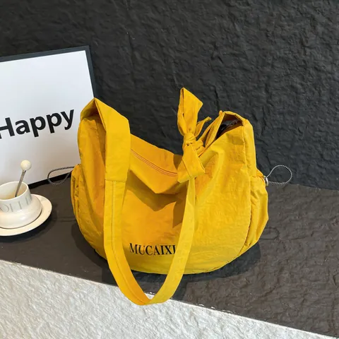 Plissee Nylon Halbmond Hobo Tasche Für Damen Große Kapazität Schultertasche Mit Schleifen Detail Mode Umhängetasche Zum Pendeln